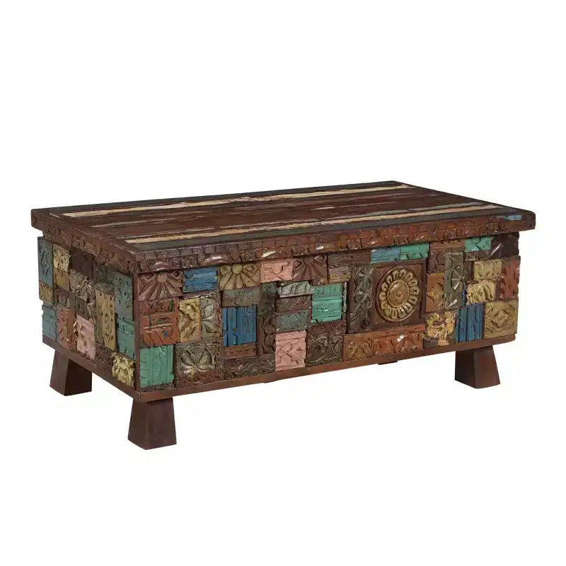 Elephant Reclaimed Wood Trunk Coffee Table Brown - Timbergirl: Rustic Storage, Pedestal Base, No Assembly