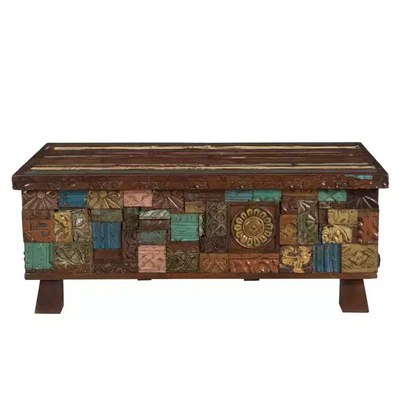 Elephant Reclaimed Wood Trunk Coffee Table Brown - Timbergirl: Rustic Storage, Pedestal Base, No Assembly