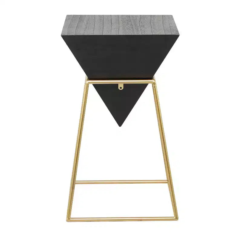 Modern Wood Accent Table Black - Olivia & May: Gold Frame, No Assembly, Metal & Wood Triangle Design