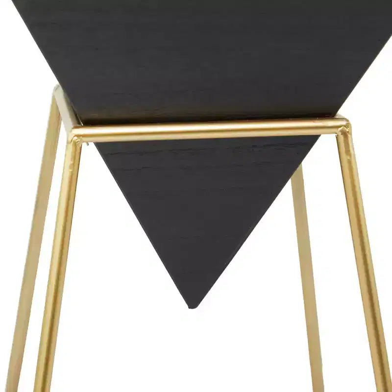 Modern Wood Accent Table Black - Olivia & May: Gold Frame, No Assembly, Metal & Wood Triangle Design