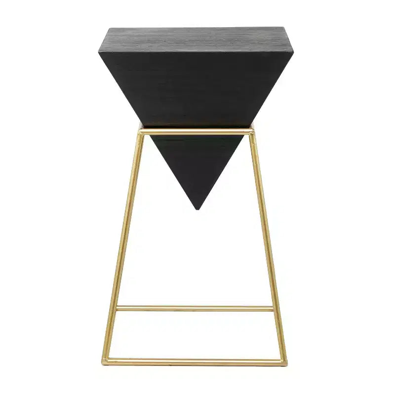 Modern Wood Accent Table Black - Olivia & May: Gold Frame, No Assembly, Metal & Wood Triangle Design