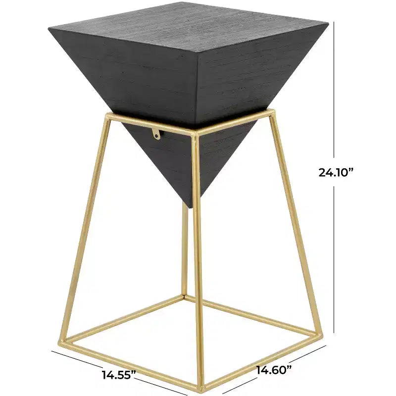Modern Wood Accent Table Black - Olivia & May: Gold Frame, No Assembly, Metal & Wood Triangle Design