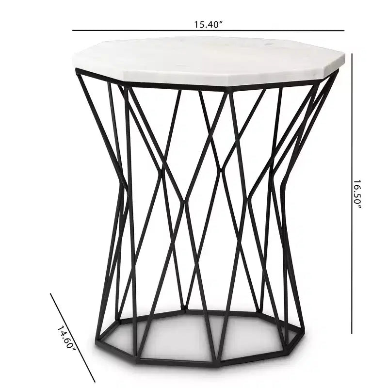 Venedict Metal End Table with Marble Tabletop Black - Baxton Studio: Rectangle Side Table for Living Room, No Assembly Required