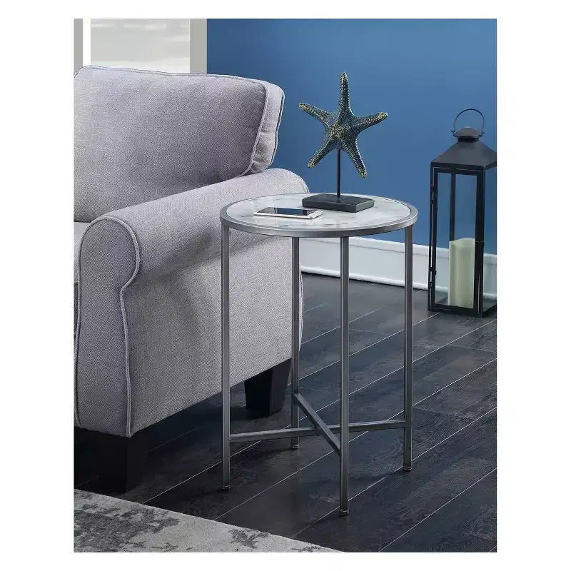 Gold Coast Faux Marble Round End Table Faux Marble/Silver - Breighton Home: Elegant Metal Frame, 24.5" High