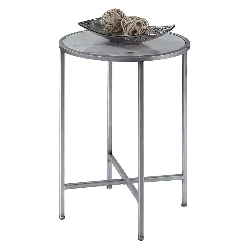 Gold Coast Faux Marble Round End Table Faux Marble/Silver - Breighton Home: Elegant Metal Frame, 24.5" High