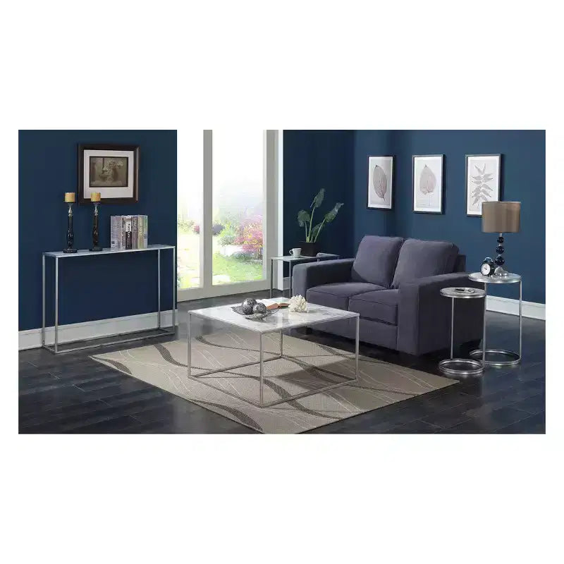 Gold Coast Faux Marble Round End Table Faux Marble/Silver - Breighton Home: Elegant Metal Frame, 24.5" High
