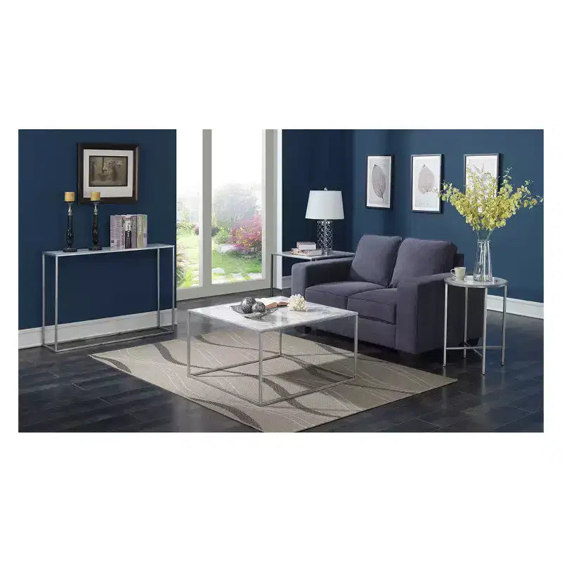 Gold Coast Faux Marble Round End Table Faux Marble/Silver - Breighton Home: Elegant Metal Frame, 24.5" High