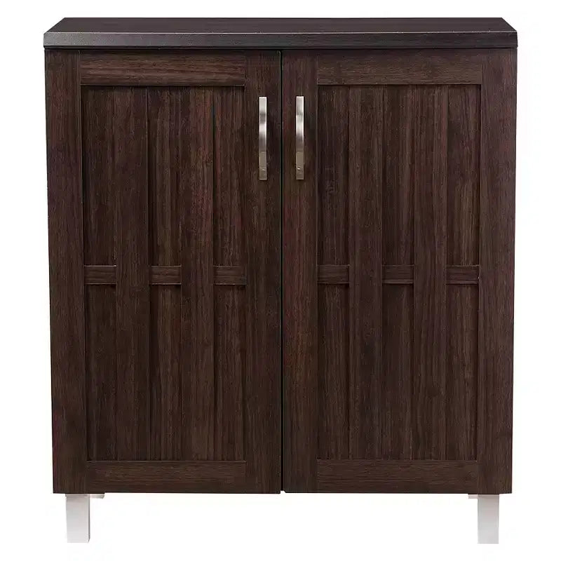 Baxton Studio Excel Modern and Contemporary Sideboard Storage Cabinet - Dark Brown: Fixed Shelves, Wood Composite, Kitchen Cabinetry