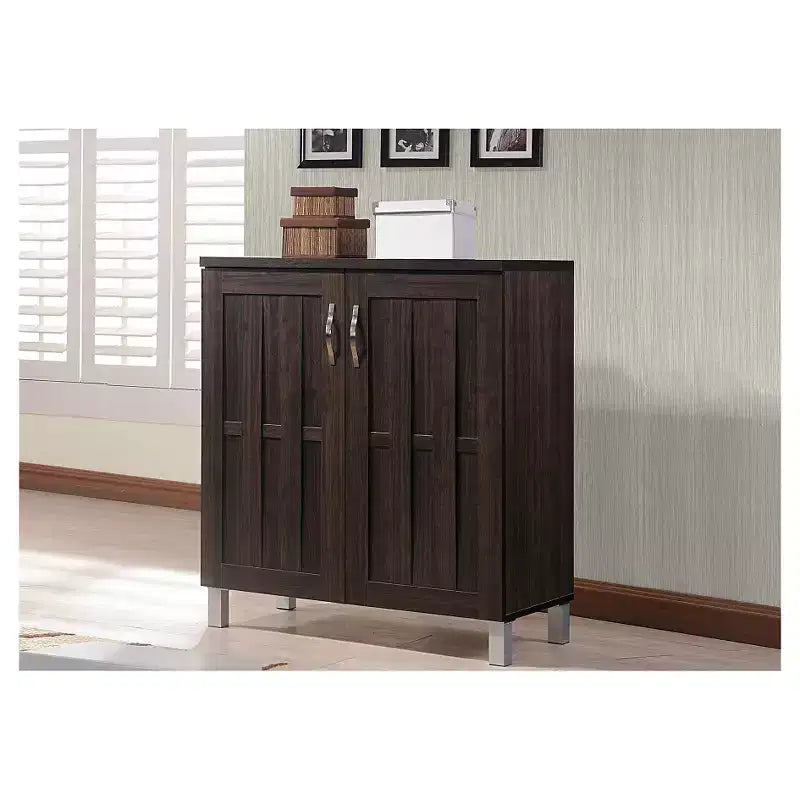 Baxton Studio Excel Modern and Contemporary Sideboard Storage Cabinet - Dark Brown: Fixed Shelves, Wood Composite, Kitchen Cabinetry
