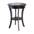 Cassie Round Accent Table with Glass - Cappuccino - Winsome: Flared Legs, Wood Composite Shelf, 27" Height