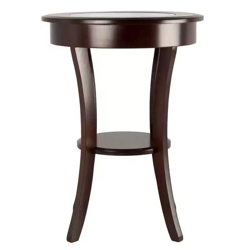 Cassie Round Accent Table with Glass - Cappuccino - Winsome: Flared Legs, Wood Composite Shelf, 27" Height