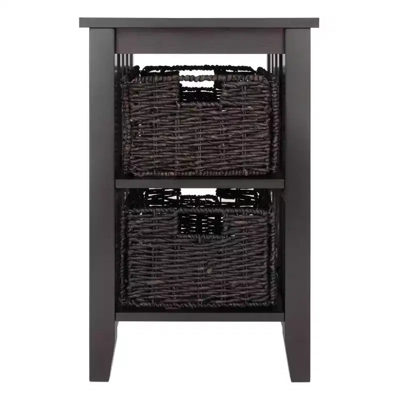 Winsome Morris Side Table with Baskets Espresso/Chocolate: Compact Storage, Printer Stand, Narrow Design