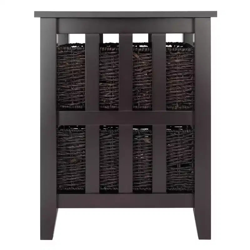 Winsome Morris Side Table with Baskets Espresso/Chocolate: Compact Storage, Printer Stand, Narrow Design