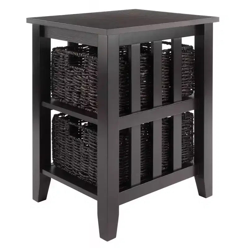 Winsome Morris Side Table with Baskets Espresso/Chocolate: Compact Storage, Printer Stand, Narrow Design