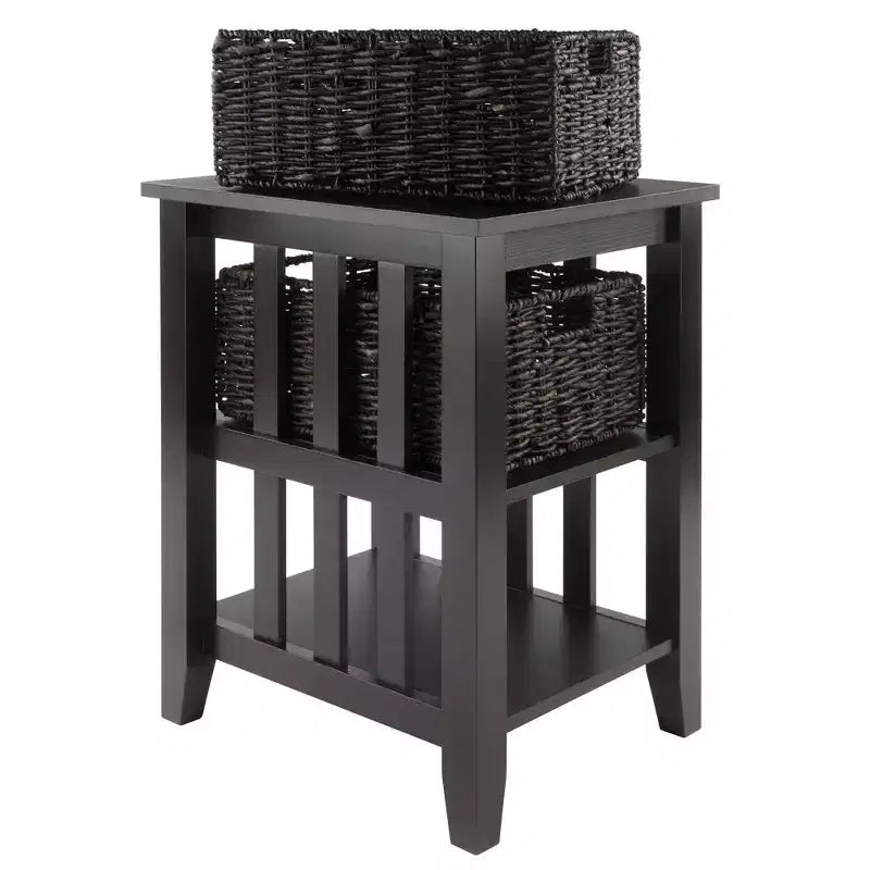 Winsome Morris Side Table with Baskets Espresso/Chocolate: Compact Storage, Printer Stand, Narrow Design