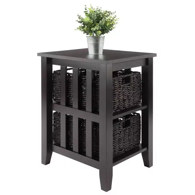 Winsome Morris Side Table with Baskets Espresso/Chocolate: Compact Storage, Printer Stand, Narrow Design