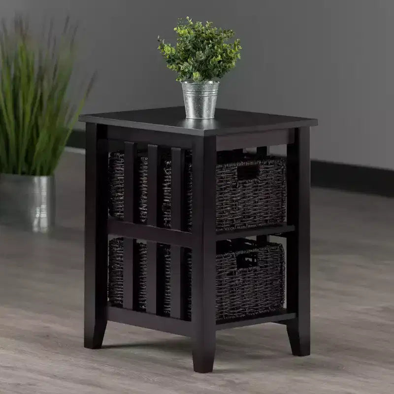Winsome Morris Side Table with Baskets Espresso/Chocolate: Compact Storage, Printer Stand, Narrow Design