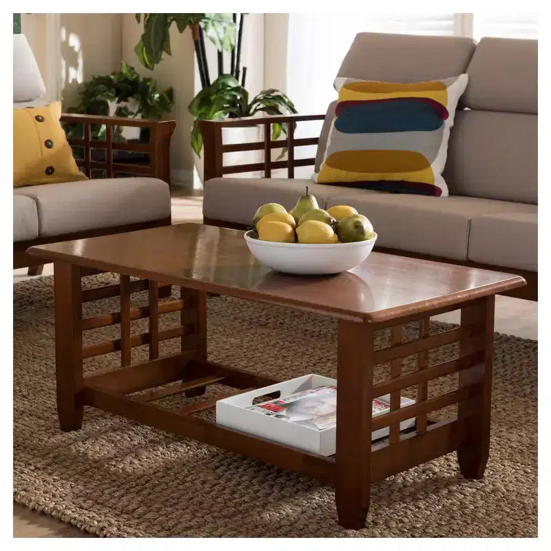 Larissa Modern Classic Mission Style Living Room Occasional Coffee Table - Cherry Brown - Baxton Studio