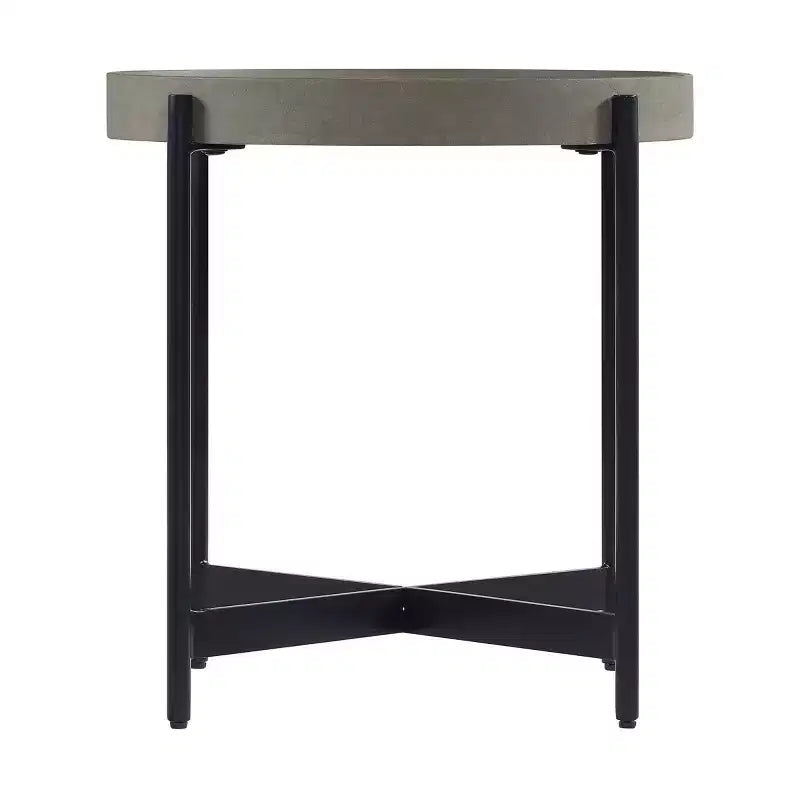20" Brookline Round Wood with Concrete Coating End Table Concrete Gray - Alaterre Furniture: Chic Tray Top, Sturdy X-Frame