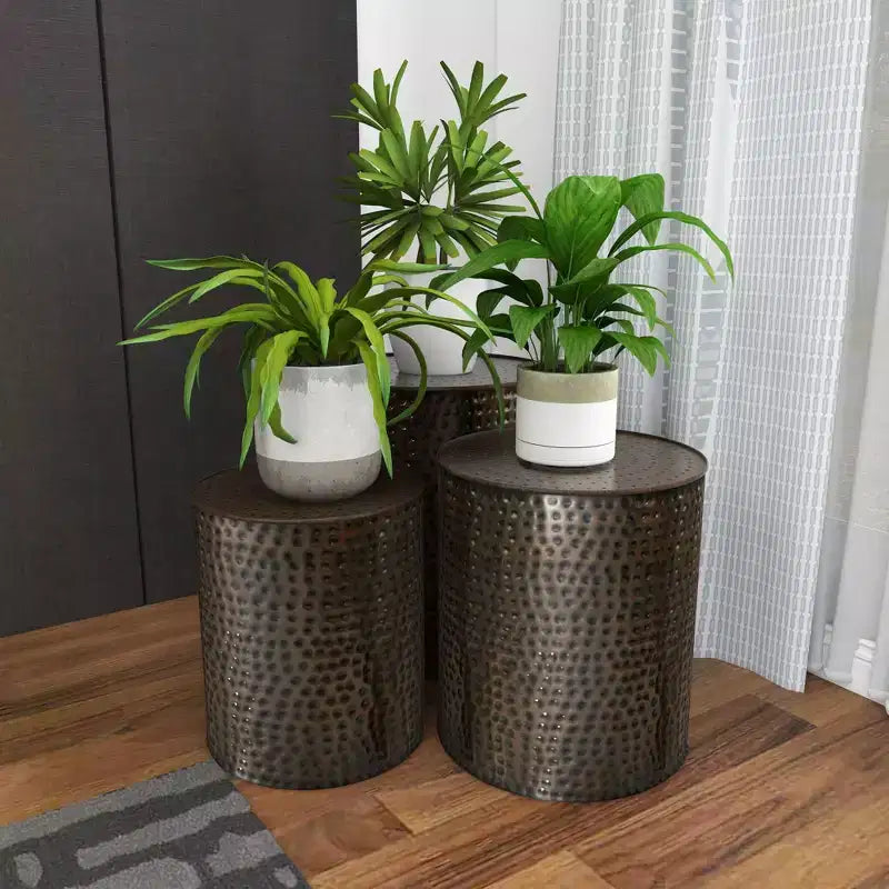 Metal Cylinder Accent Tables (Set of 3) Brown - Olivia & May