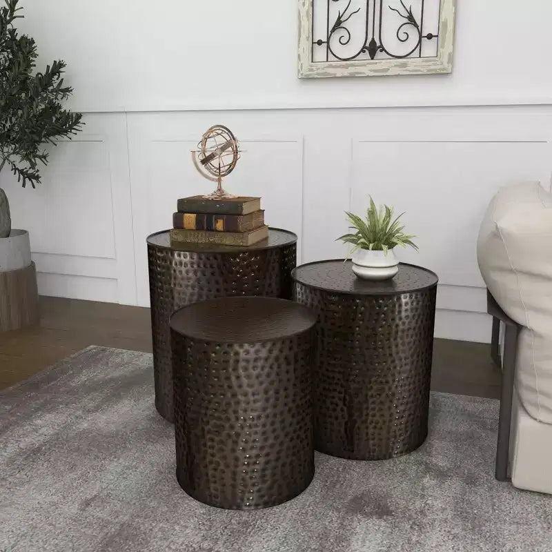Metal Cylinder Accent Tables (Set of 3) Brown - Olivia & May