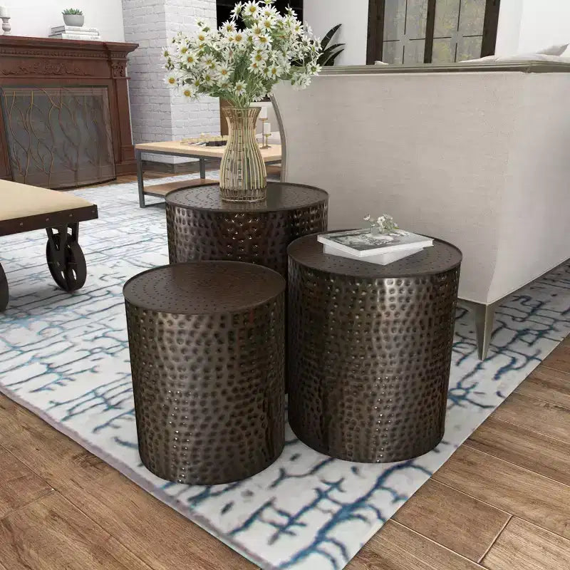 Metal Cylinder Accent Tables (Set of 3) Brown - Olivia & May