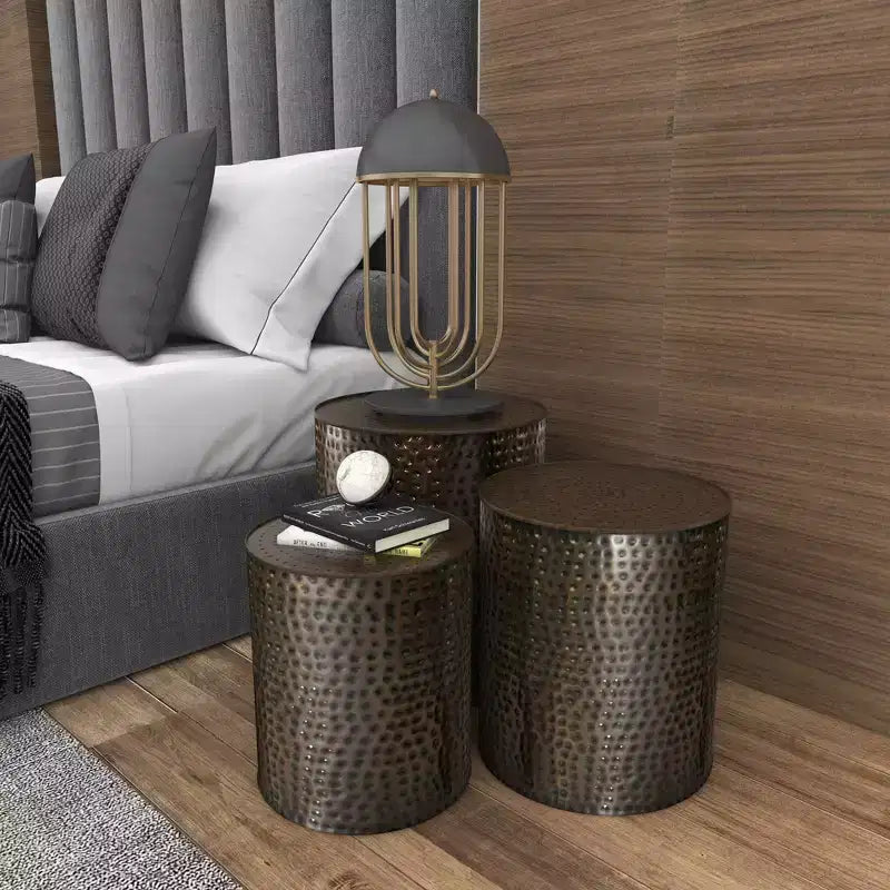 Metal Cylinder Accent Tables (Set of 3) Brown - Olivia & May