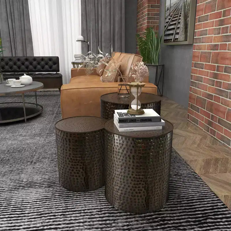 Metal Cylinder Accent Tables (Set of 3) Brown - Olivia & May