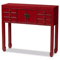 Melodie 6 Drawer Console Table Red - Baxton Studio: Antique-Inspired, Bayur Wood, Bronze Handles
