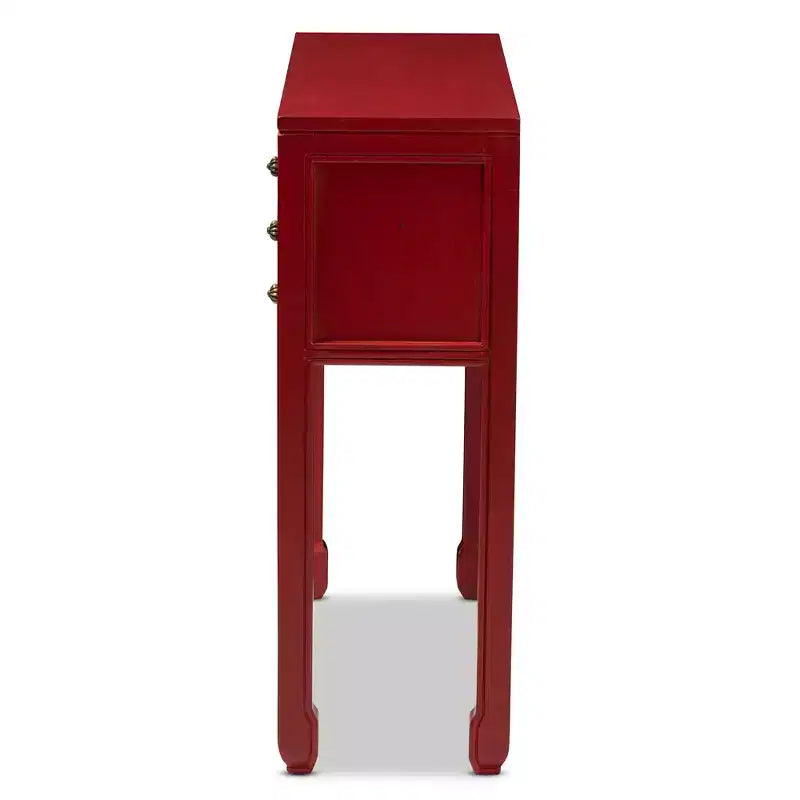 Melodie 6 Drawer Console Table Red - Baxton Studio: Antique-Inspired, Bayur Wood, Bronze Handles