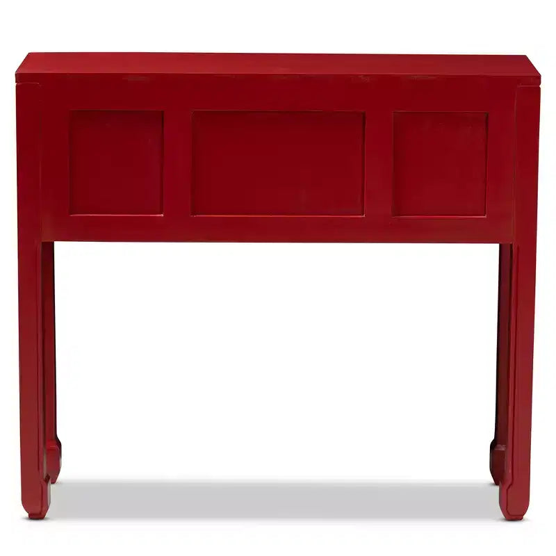 Melodie 6 Drawer Console Table Red - Baxton Studio: Antique-Inspired, Bayur Wood, Bronze Handles
