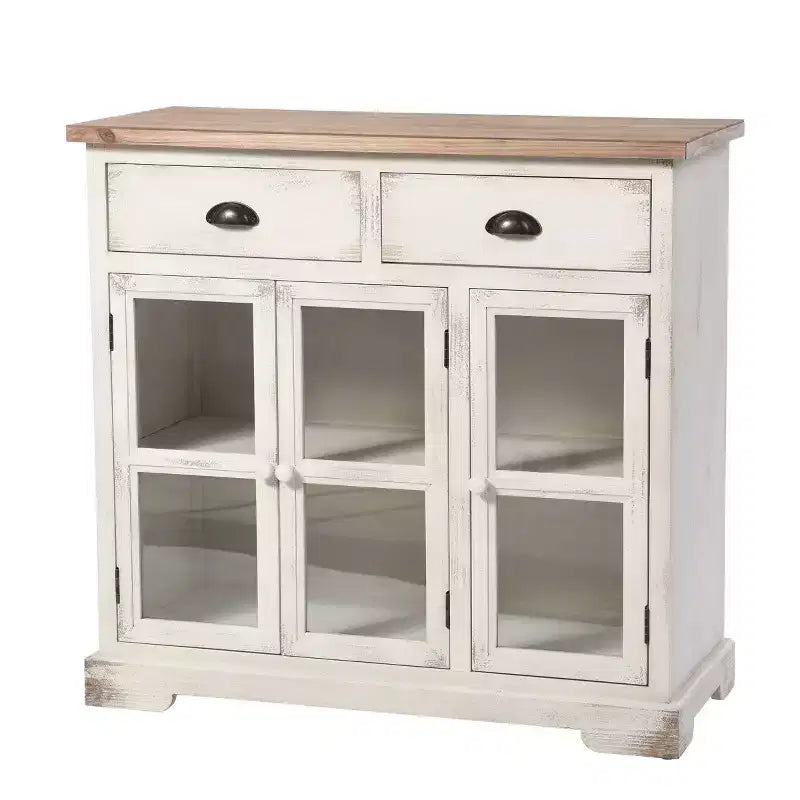 3 Door/2 Drawer Shabby Chic Window Pane Cabinet Antique White/Natural - StyleCraft: Farmhouse Style, Fixed Shelf, Wood Composite