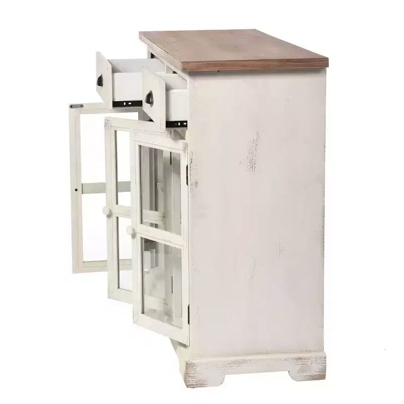 3 Door/2 Drawer Shabby Chic Window Pane Cabinet Antique White/Natural - StyleCraft: Farmhouse Style, Fixed Shelf, Wood Composite