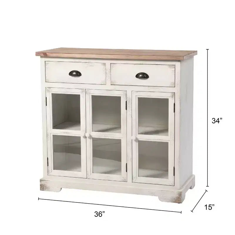 3 Door/2 Drawer Shabby Chic Window Pane Cabinet Antique White/Natural - StyleCraft: Farmhouse Style, Fixed Shelf, Wood Composite