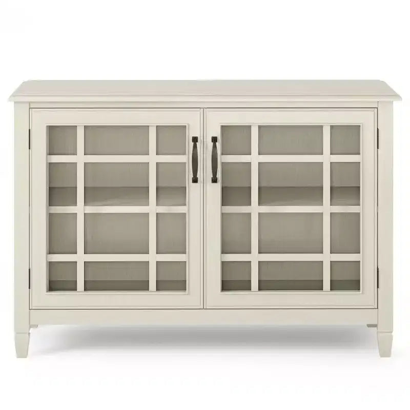 Hampshire Low Storage Cabinet Antique White - WyndenHall: Traditional Style, Adjustable Shelves, Glass Doors
