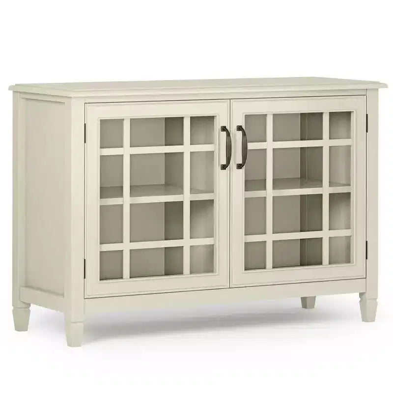 Hampshire Low Storage Cabinet Antique White - WyndenHall: Traditional Style, Adjustable Shelves, Glass Doors