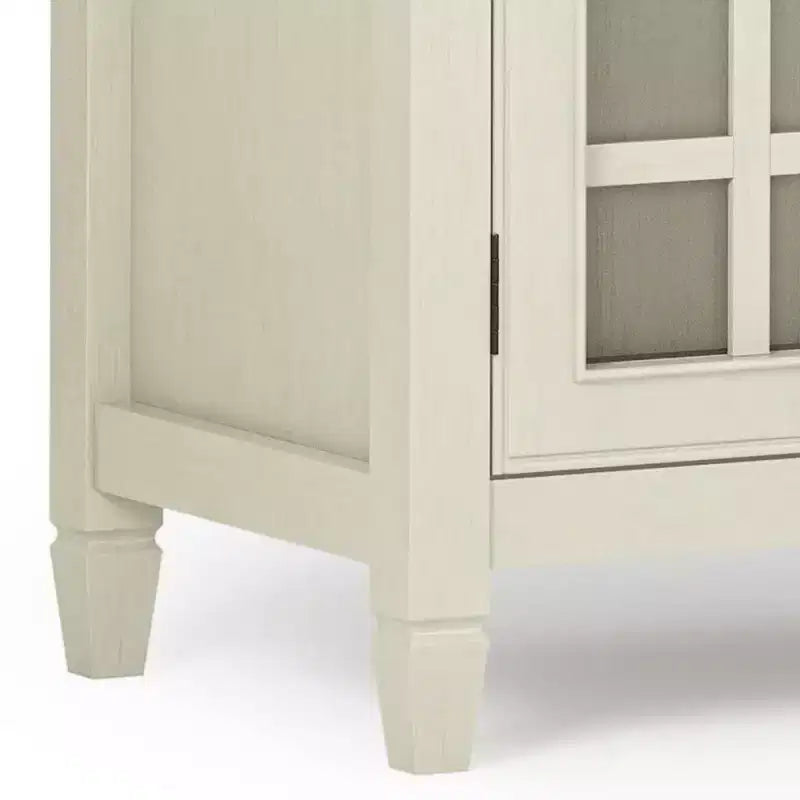 Hampshire Low Storage Cabinet Antique White - WyndenHall: Traditional Style, Adjustable Shelves, Glass Doors