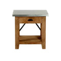 Millwork End Table with Drawer: Mid-Century Modern, Brown Hardwood Frame, Silver Metal Tabletop, 22" x 18" x 22"