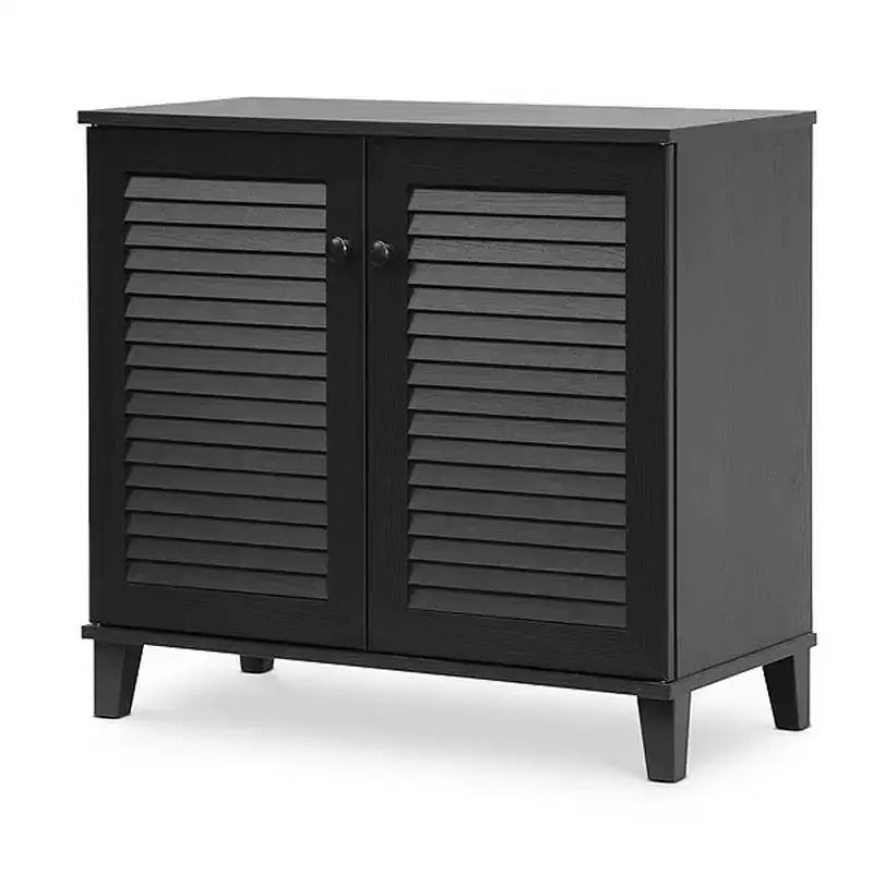 Baxton Studio Coolidge Shoe - Storage Cabinet - Espresso: Wood Composite, Freestanding Organizer for 16 Pairs