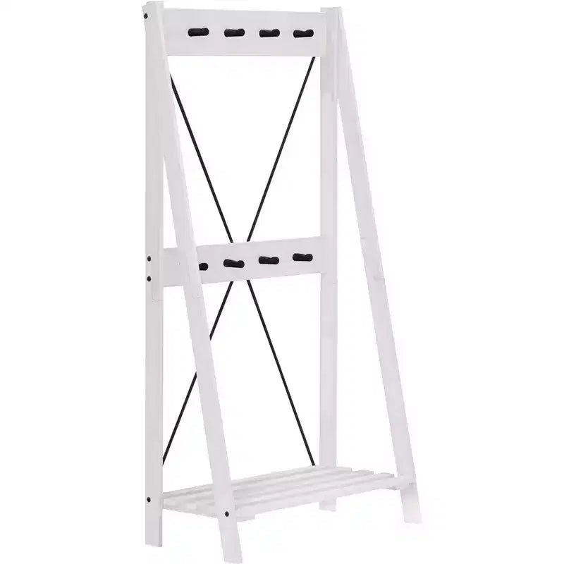 68" Solid Wood X Back Angled Hall Tree White Wash - Saracina Home: Pine Construction, Metal Hooks, Slatted Shelf
