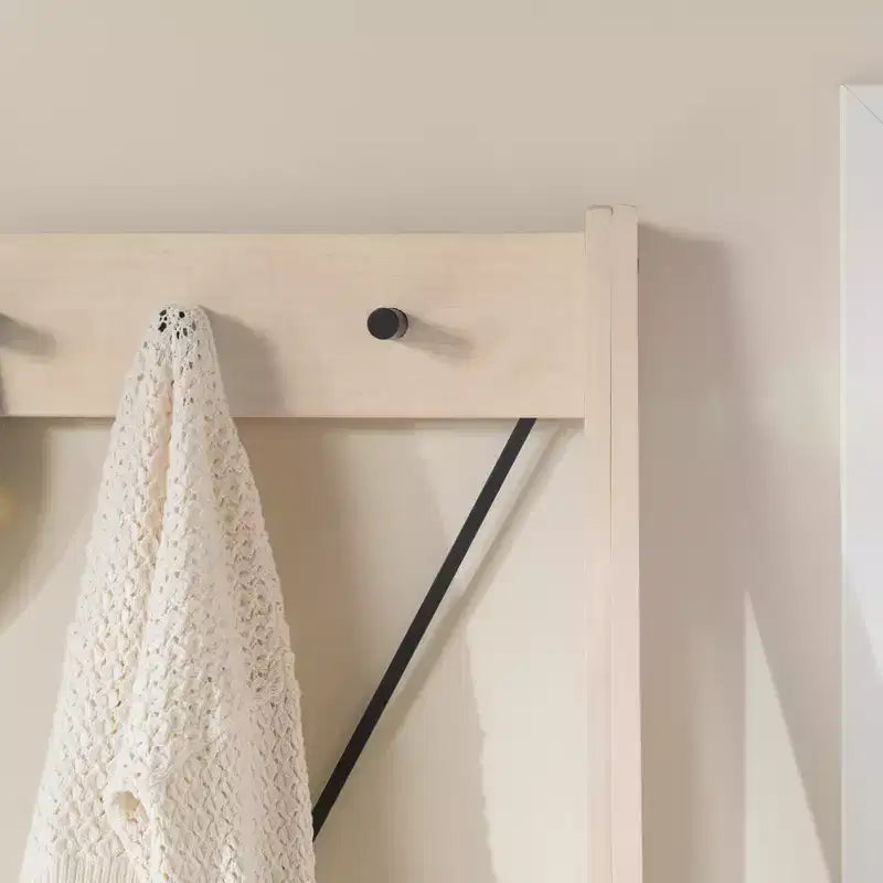 68" Solid Wood X Back Angled Hall Tree White Wash - Saracina Home: Pine Construction, Metal Hooks, Slatted Shelf