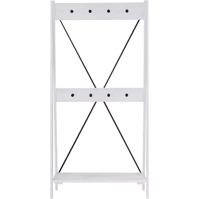 68" Solid Wood X Back Angled Hall Tree White Wash - Saracina Home: Pine Construction, Metal Hooks, Slatted Shelf