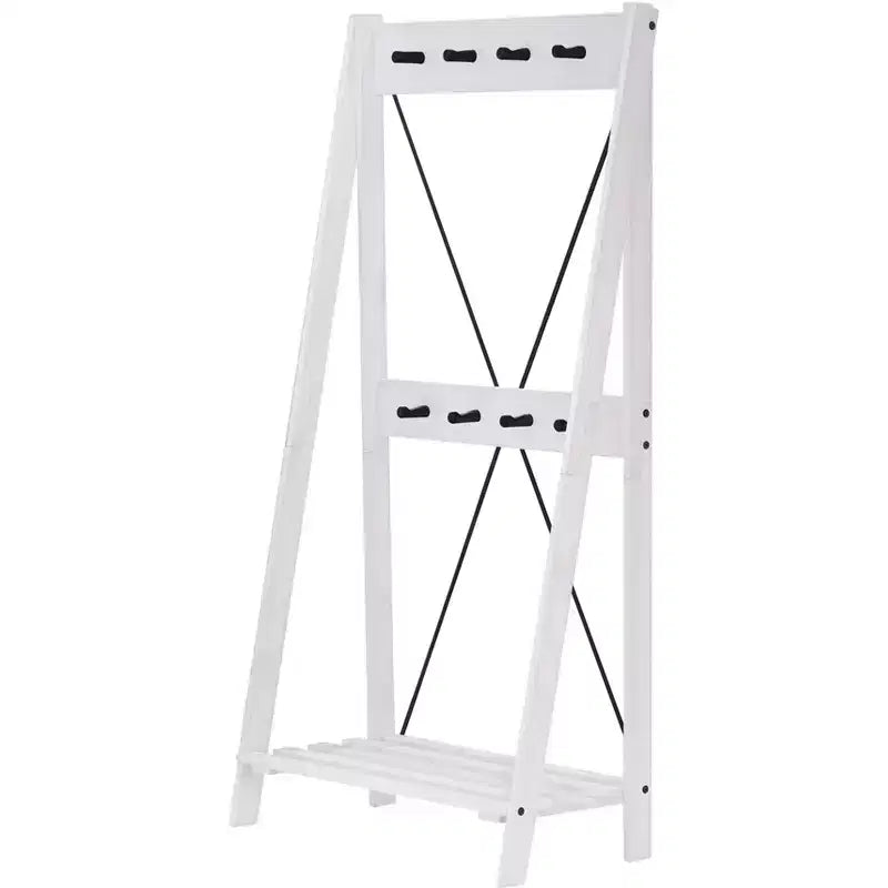 68" Solid Wood X Back Angled Hall Tree White Wash - Saracina Home: Pine Construction, Metal Hooks, Slatted Shelf