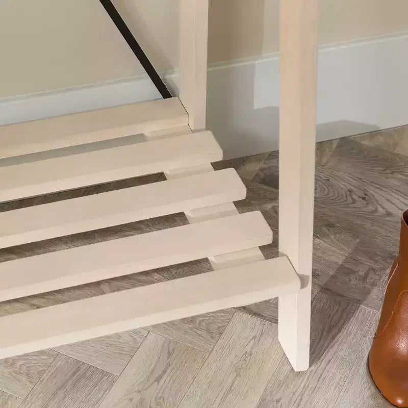 68" Solid Wood X Back Angled Hall Tree White Wash - Saracina Home: Pine Construction, Metal Hooks, Slatted Shelf