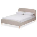 Baxton Studio Full Mia Mid Century Fabric Upholstered Platform Bed Light Beige: Rubberwood & MDF Construction, No Box Spring Needed