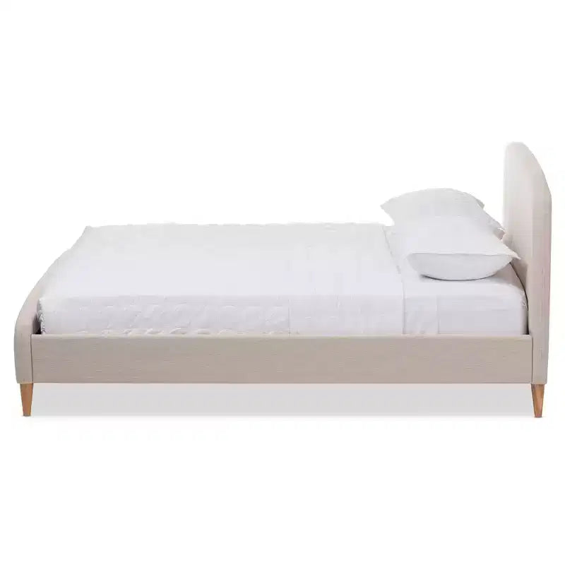 Baxton Studio Full Mia Mid Century Fabric Upholstered Platform Bed Light Beige: Rubberwood & MDF Construction, No Box Spring Needed