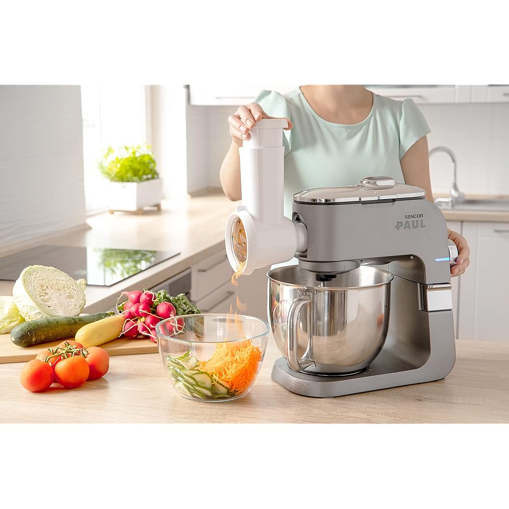 Sencor Robot Pâtissier multifonctions Premium, Robot de Cuisine Robust full metal, Moteur 1500W Surpuissant, avec Éclairage Led, silencieux, fonction Smart Power avec Accessoires complets et broyeuse : Cuisine et Maison