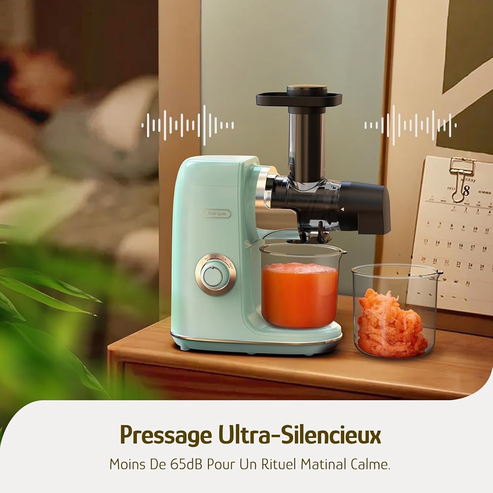 Extracteur de Jus de Fruits et Légumes Hazel Quinn - Technologie Sans Filtre pour un Nettoyage Facile, Modes 2 Vitesses et Fonction Inverse, Moteur Silencieux 80 tr/min, Sans BPA. : Cuisine et Maison