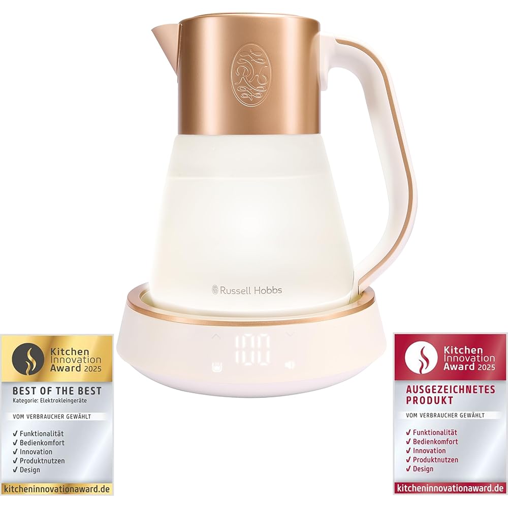 Russell Hobbs Bouilloire en verre [1,7L, température réglable 40-100°] Calm (éclairage intérieur & son apaisant, Technologie Quiet-Boil, maintien au chaud, écran numérique & tactile, 2400W) 27450-70 : Cuisine et Maison