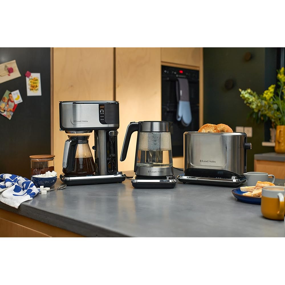 Russell Hobbs Bouilloire Electrique en verre [Idéale pour thé] Attentiv (1,7L, 2400 W, Filtre infusion en inox amovible, Contrôle de température 40-100°C, Commande & minuterie tactile) 26200-70 : Cuisine et Maison